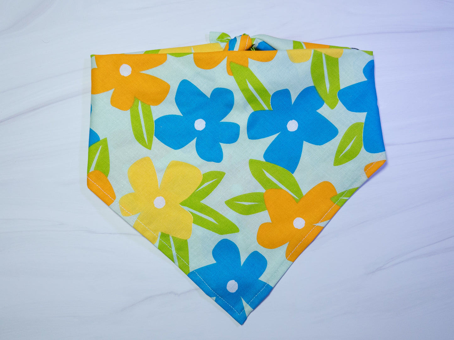 Blue & Orange Aqua Tropical Flowers Dog Bandana - Ready to Ship