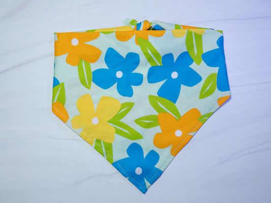 Blue & Orange Aqua Tropical Flowers Dog Bandana - Ready to Ship