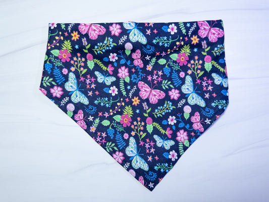 Pink and Blue Butterfly Floral Dog Bandana - Ready to Ship