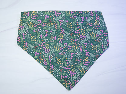 Tiny Green and Pink Floral Dog Bandana - Ready to Ship