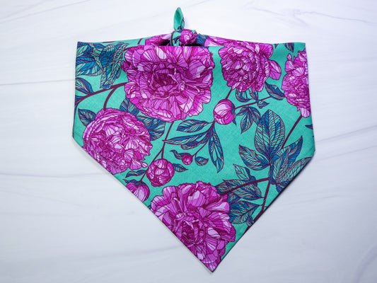 Green & Magenta Peony Floral Dog Bandana - Ready to Ship