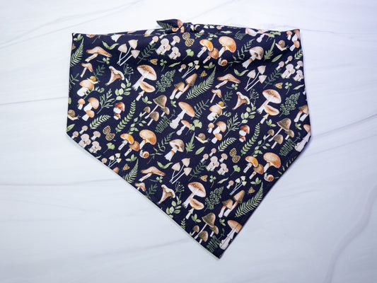 Botanical Mushrooms Black Dog Bandana - Ready to Ship